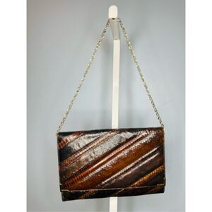 Vintage Chic De Paris Snakeskin Reptile Gold Chain Shoulder Bag